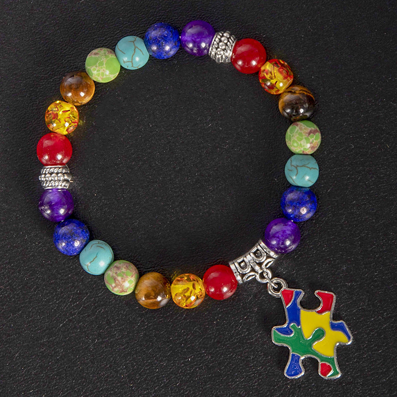 Simple Style Natural Stone Multicolor Puzzle Heart Bracelets Wholesale