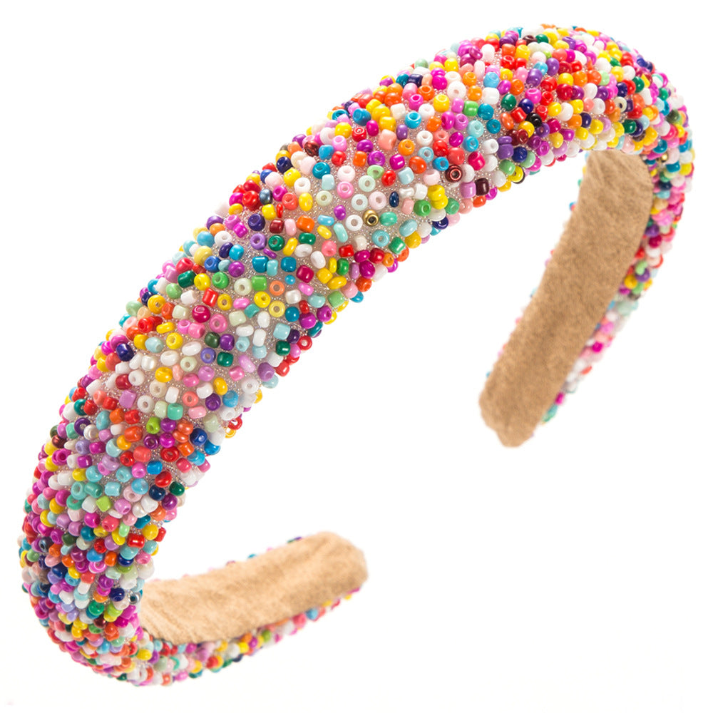 Women's Elegant Irregular Beaded Hair Band with Colorful Sponge Inlay Beads