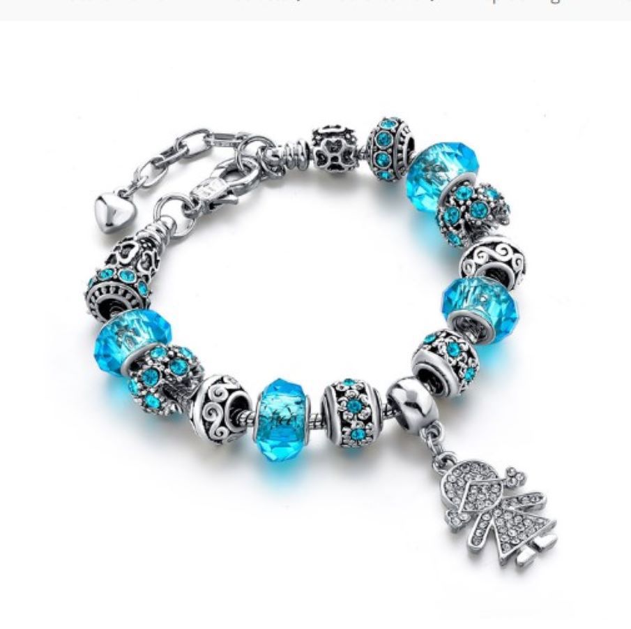 Silver Plated Crystal Beaded Bracelet for Kids and Women