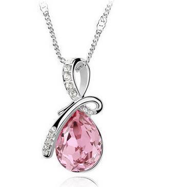 Angel Tear Crystal Pendant Necklace - Women's Alloy Plated Jewelry