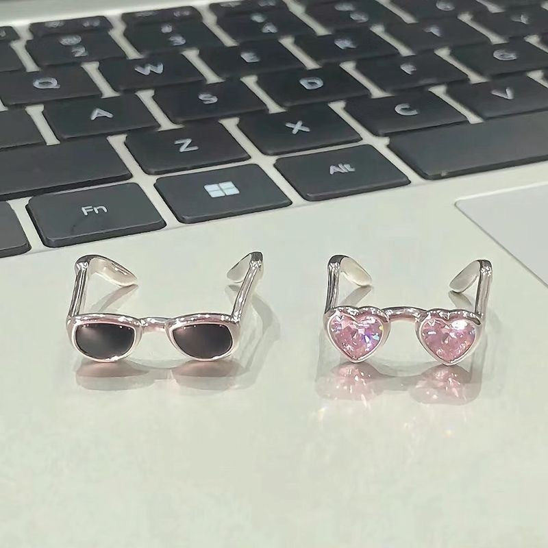 Novelty Mini Glasses Adjustable Open Metal Rings for Women