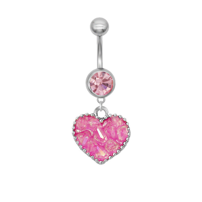 1 Piece Heart Shape Belly Ring - Punk Simple Style, 316 Stainless Steel with Rhinestone Inlay, White Gold Plated