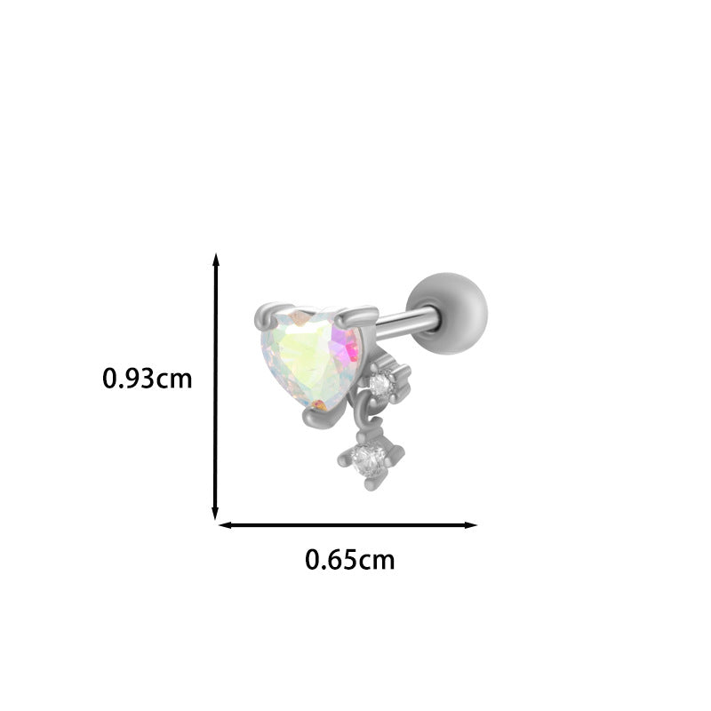 Butterfly Heart Zircon Stainless Steel Cartilage Earrings