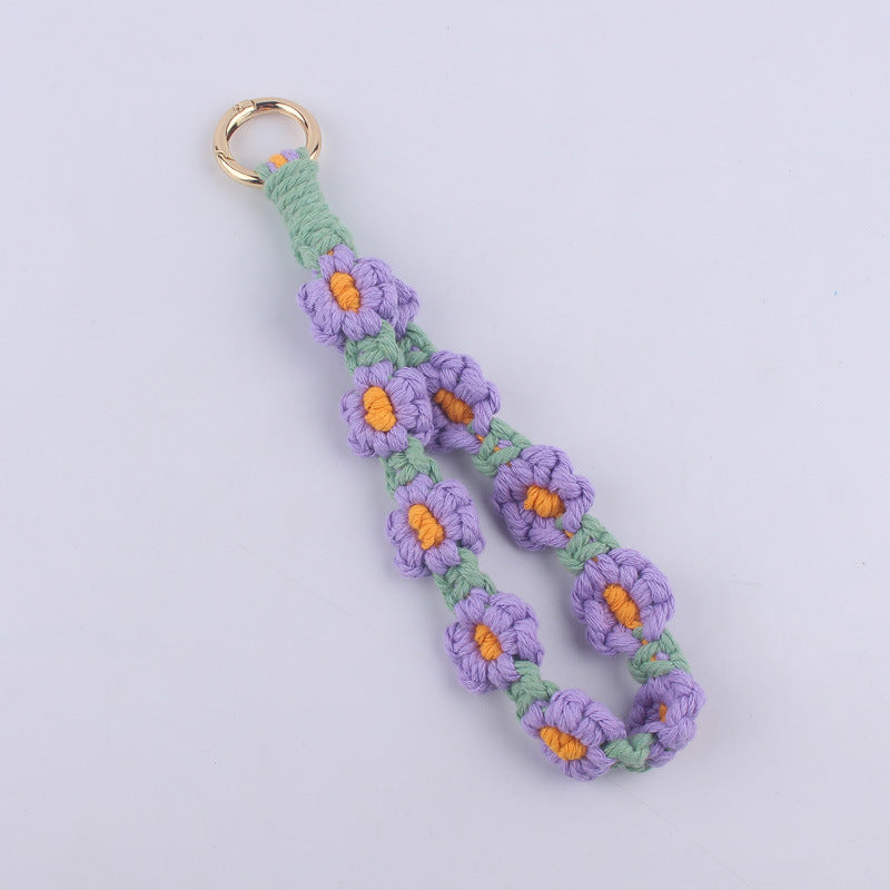 Vintage Daisy Pattern Cotton Keychain for Women