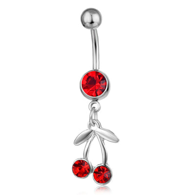 Fashion Rhinestone Cherry Belly Button Ring