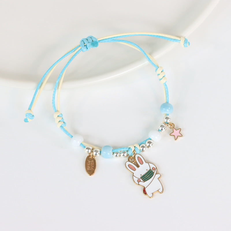 Fashion Animal Alloy Beaded Enamel Rabbit Bracelet for Women and Couples