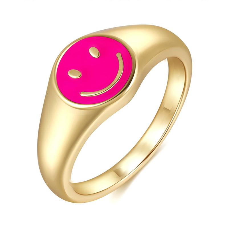 Simple Smiley Face Gold Plated Open Ring for Women