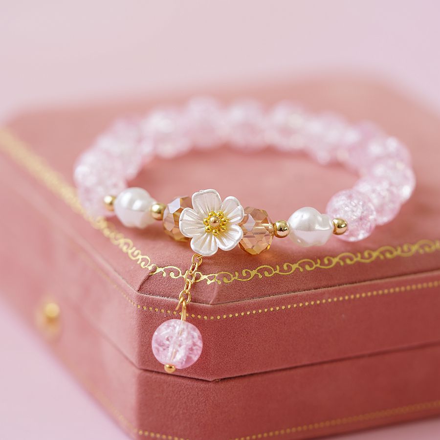 Sweet Heart Crystal Flower Beaded Bracelet for Women