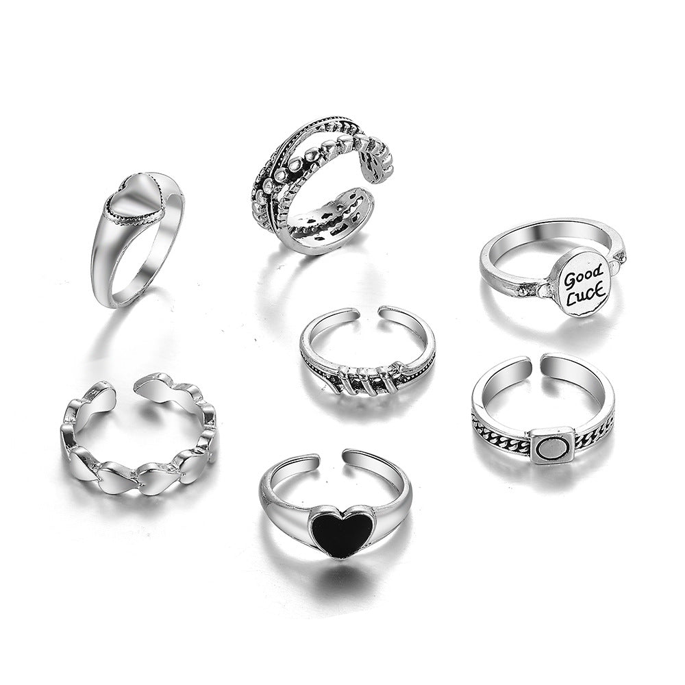 Vintage Alloy Mushroom & Heart Ring Set - 13 Pieces