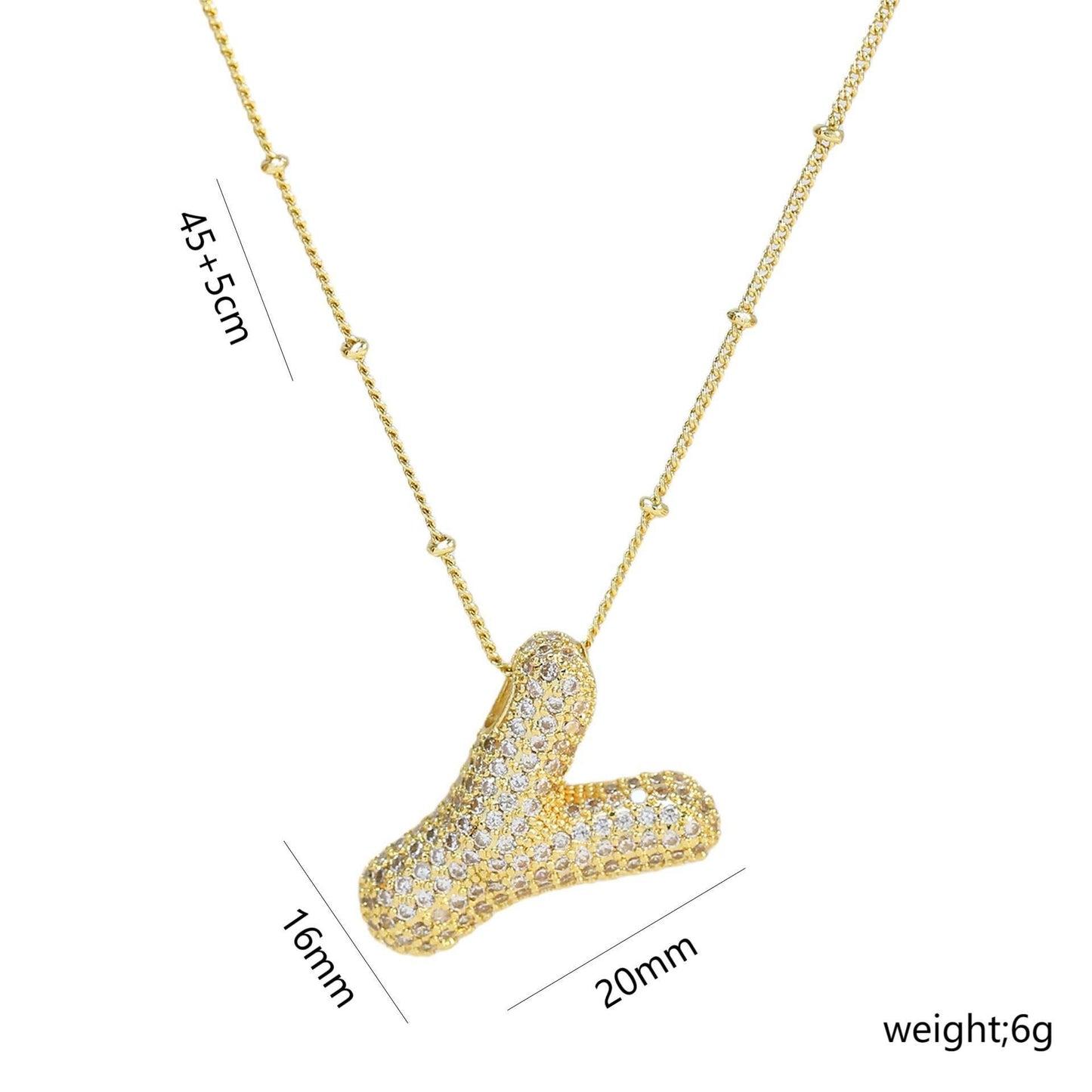 Korean Style Gold Plated Zircon Letter Pendant Necklace