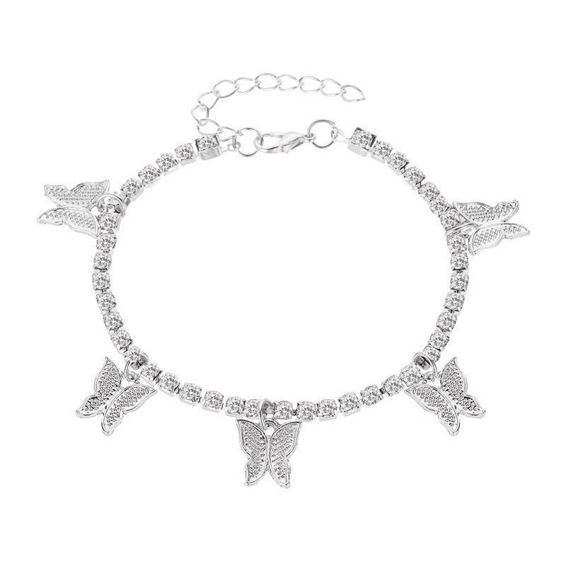 Creative Rhinestone Butterfly Tassel Anklet Fashion Beach Jewelry