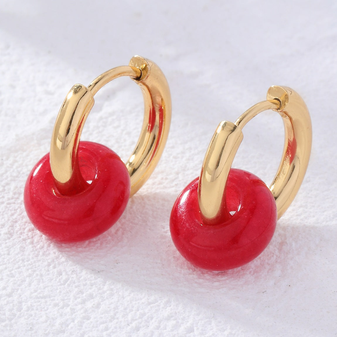 Retro Round Plating Stainless Steel Natural Stone Hoop Earrings