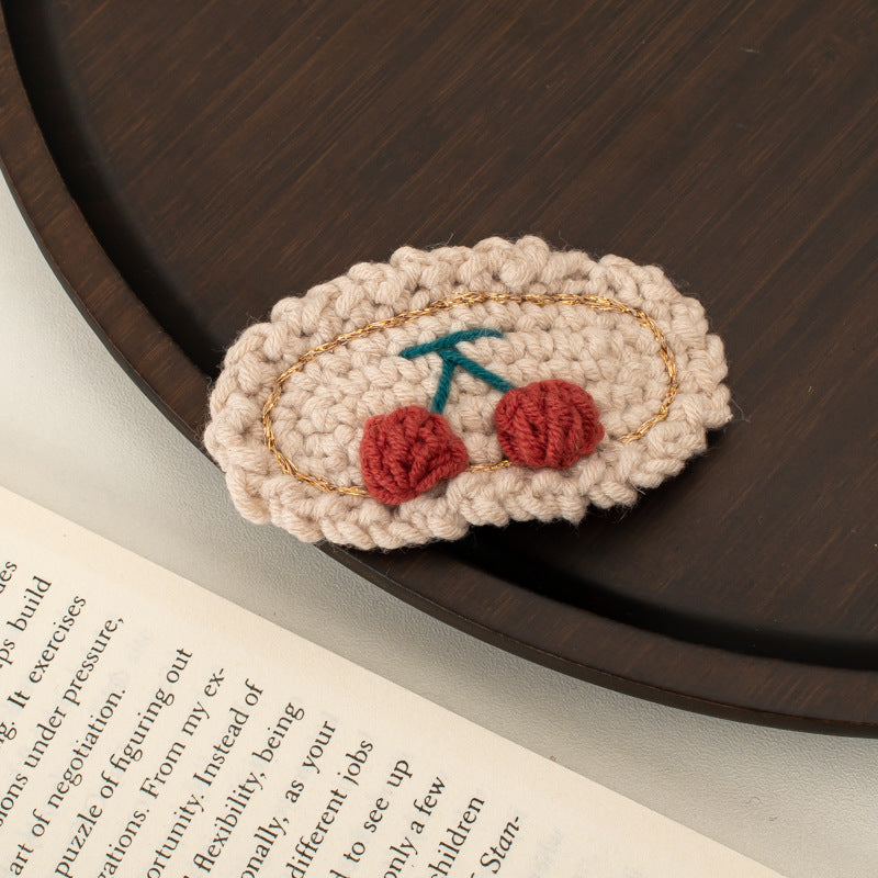 Women's Cherry Yarn & Woolen Hair Clip - Handmade Crochet Korea Hair Accessories