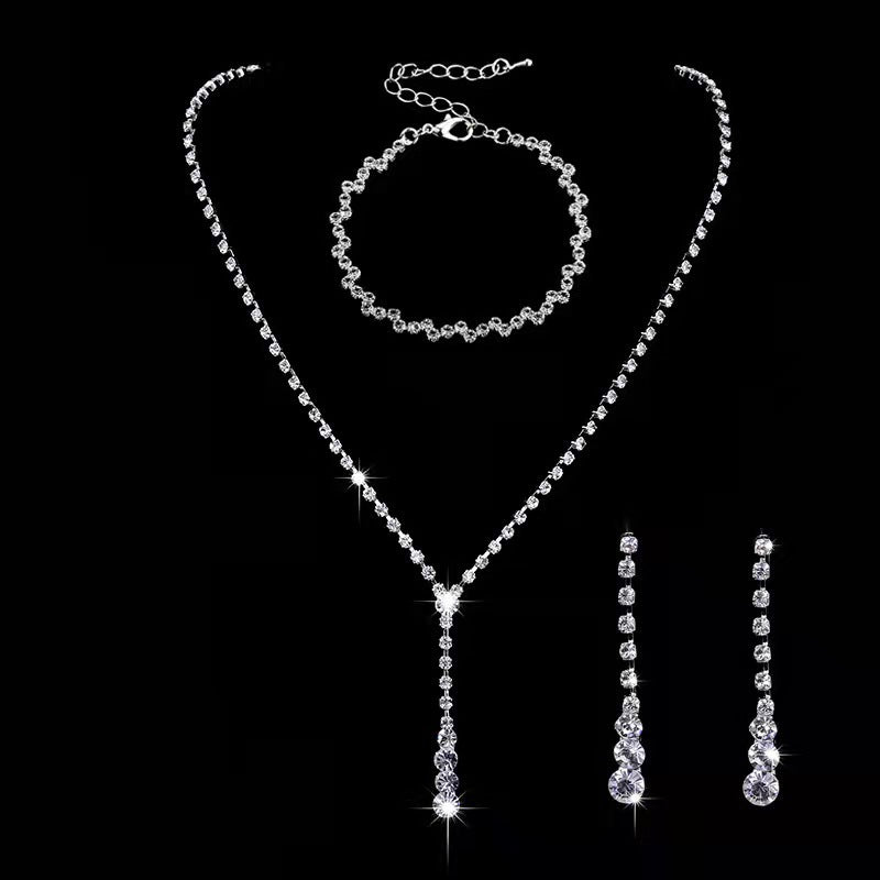 Fashion Geometric Rhinestone Jewelry Set - Necklace, Earrings, and Bracelet