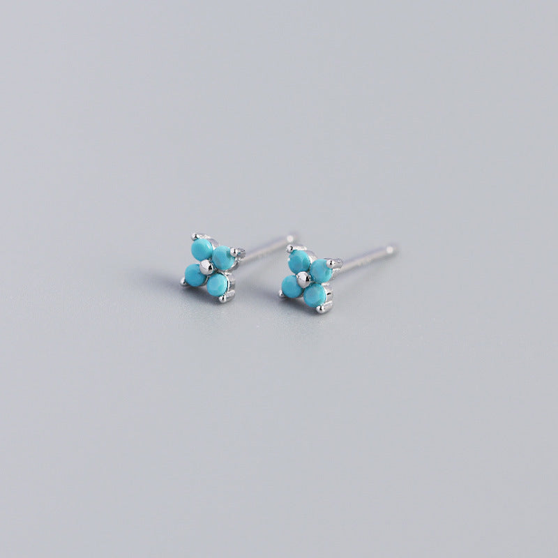 Yhe0297 Europe And America Cross Border S925 Sterling Silver Ins Four-Leaf Flower Sweet And Small Stud Earrings Colorful Flower Earrings For Women