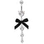 Hawaiian Tropical Heart Bow Knot Belly Ring with Zircon Inlay - Stainless Steel & White Gold Plated