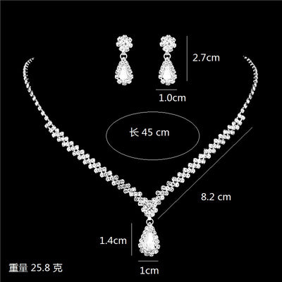 Fashion Rhinestone Jewelry Set: Water Droplets Flower Necklace, Earrings, and Bracelet for Wedding Bridal Accessories