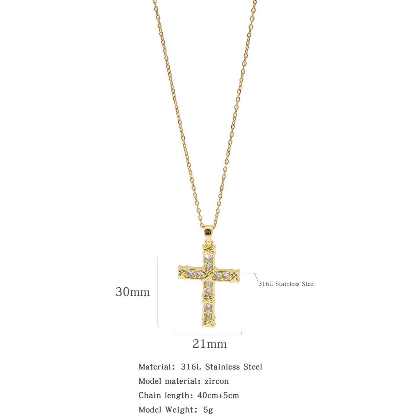 Elegant Multicolor Zircon Cross Pendant Necklace