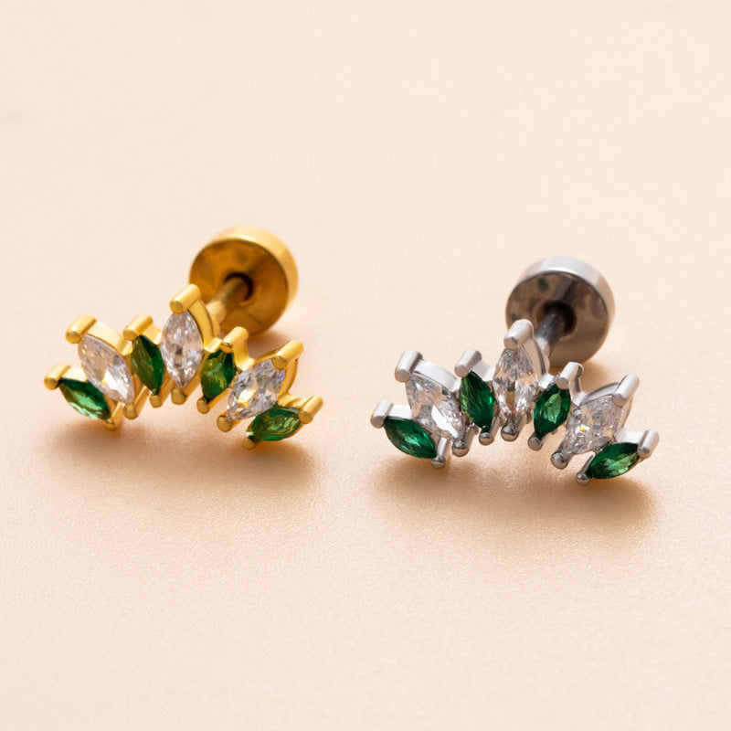 18K Gold Plated Geometric Flower Zircon Ear Cartilage Studs with Stainless Steel Rod