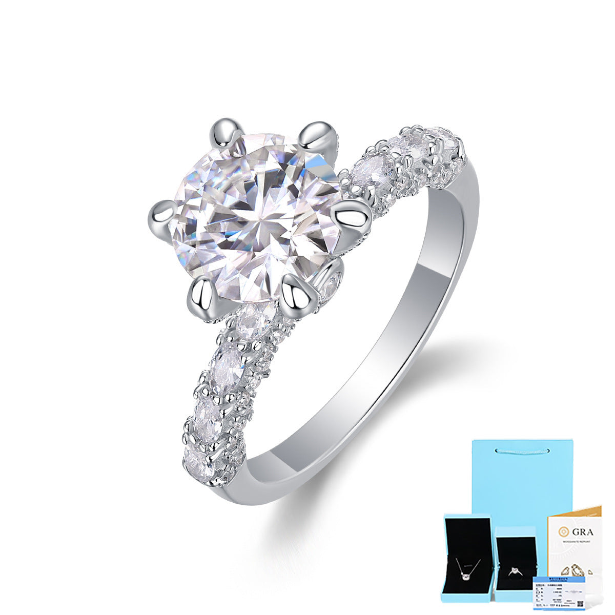 Sterling Silver White Gold Plated Moissanite Ring Set