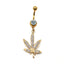 Elegant Sunflower Maple Leaf Rhinestone Inlay Belly Ring - Stainless Steel and Copper with White Gold Plating