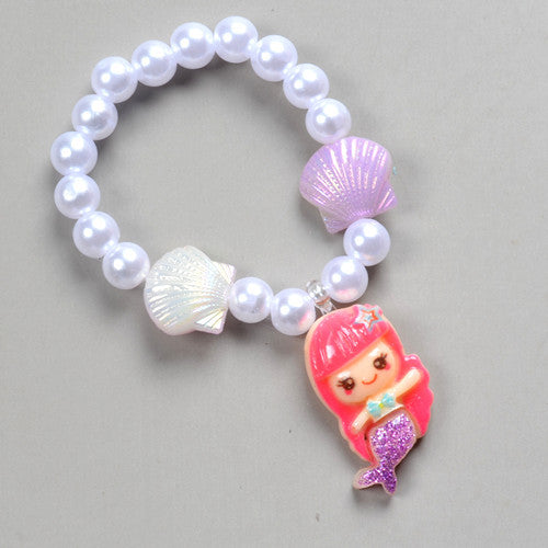 Mermaid Starfish Shell Charm Beaded Alloy Bracelet Set for Kids
