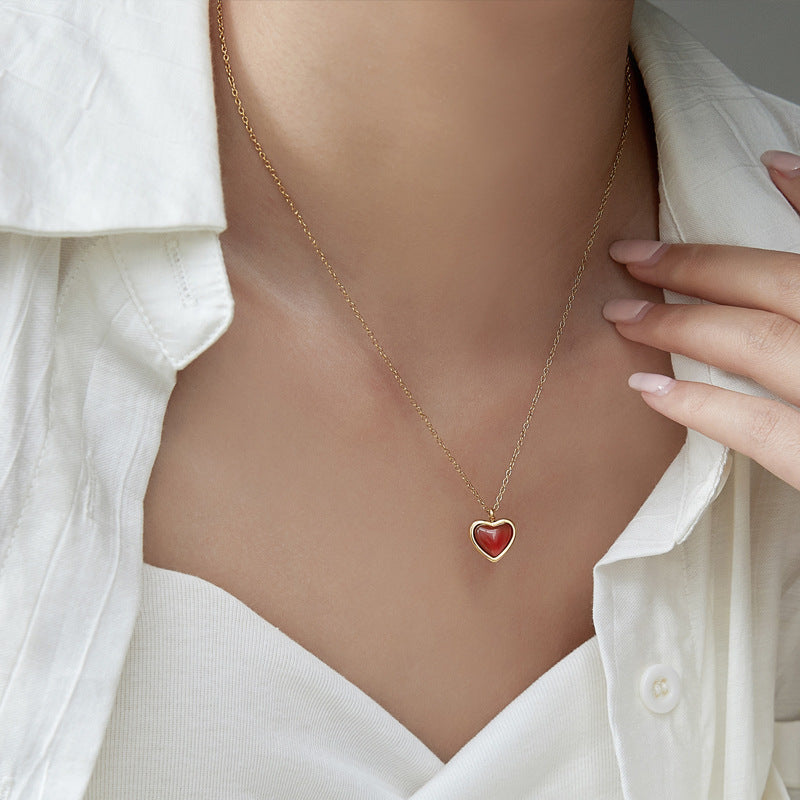 Simple Style Heart Shape Stainless Steel Necklace Inlay Zircon Stainless Steel Necklaces 1 Piece