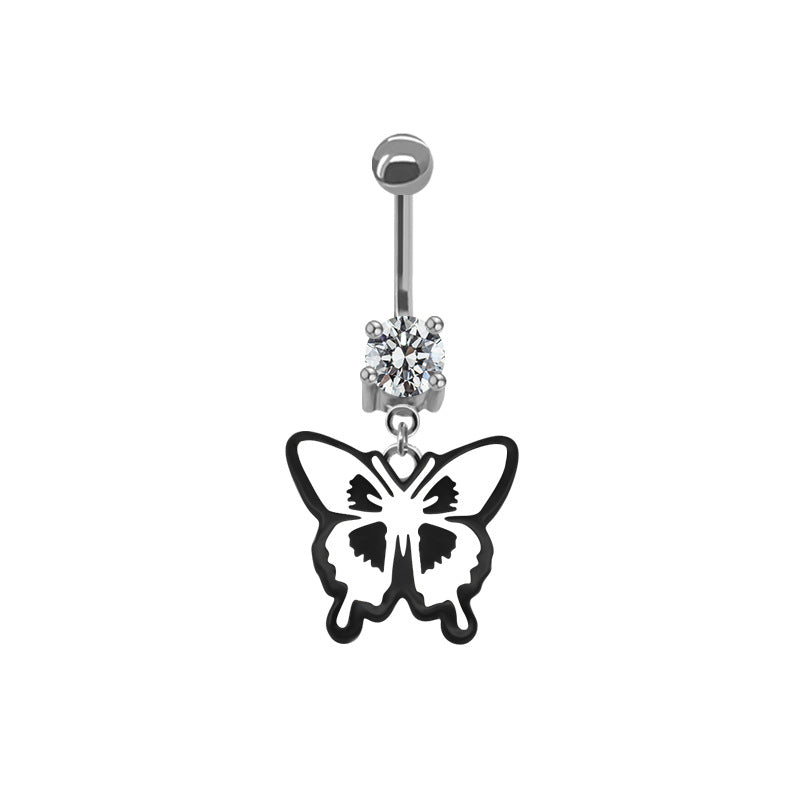 Japanese Style Punk Artistic Spider Butterfly Stainless Steel Alloy Copper Epoxy Plating Inlay Rhinestones White Gold Plated Gold Plated Belly Ring