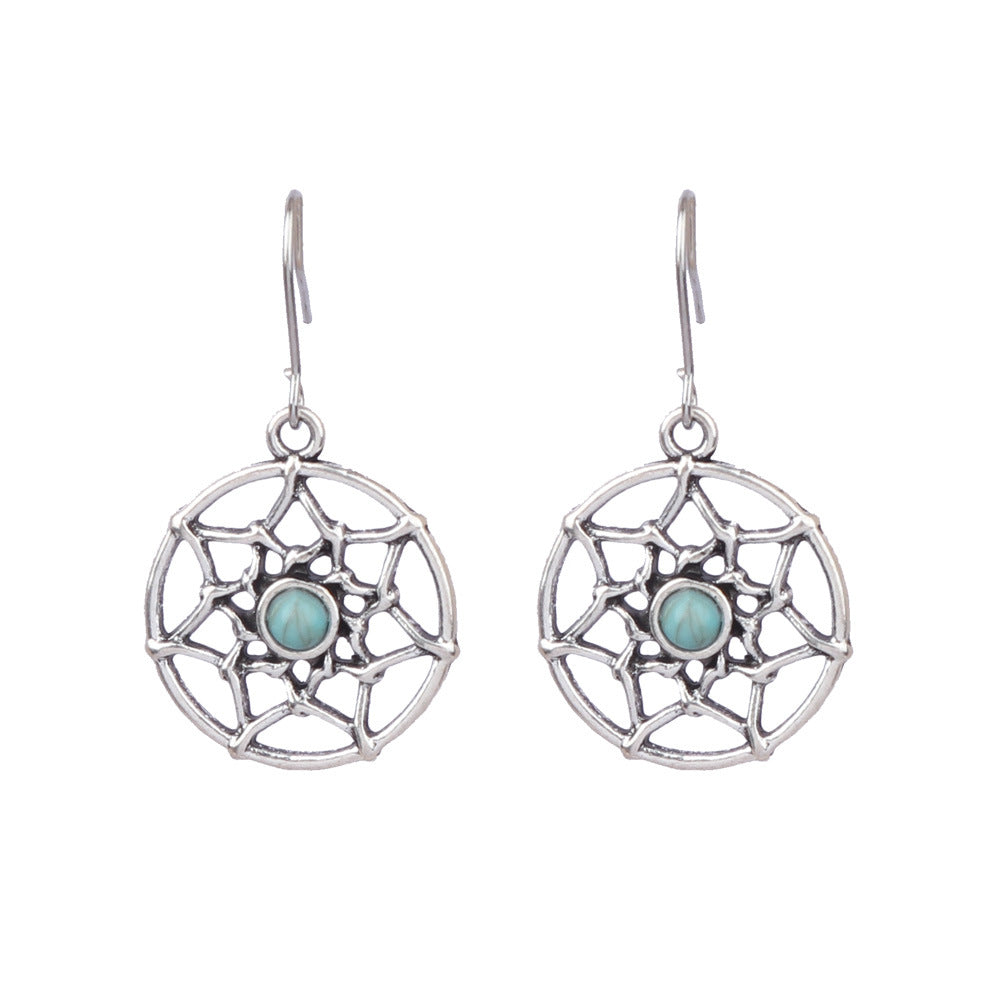 1 Pair Ethnic Style Geometric Alloy Plating Turquoise Women'S Drop Earrings