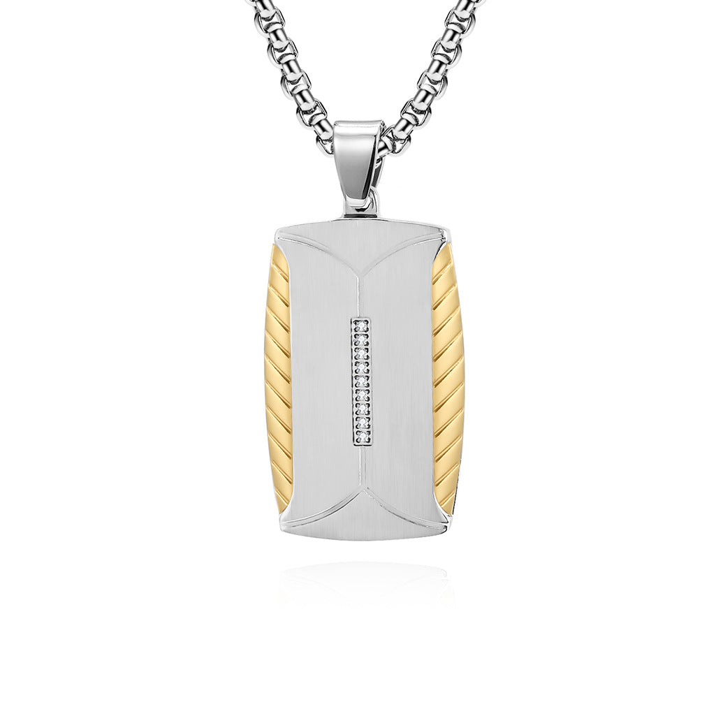 Basic Geometric Titanium Steel Plated Men's Pendant Necklace with Tire Pattern and Stone Inlay