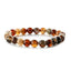 Retro Classic Round Wood Agate Beaded Bracelet with 8mm Tiger Eye and Rainbow Beads