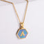 New Hexagon Pendant Inlaid Blue Shell Letter Stainless Steel Necklace