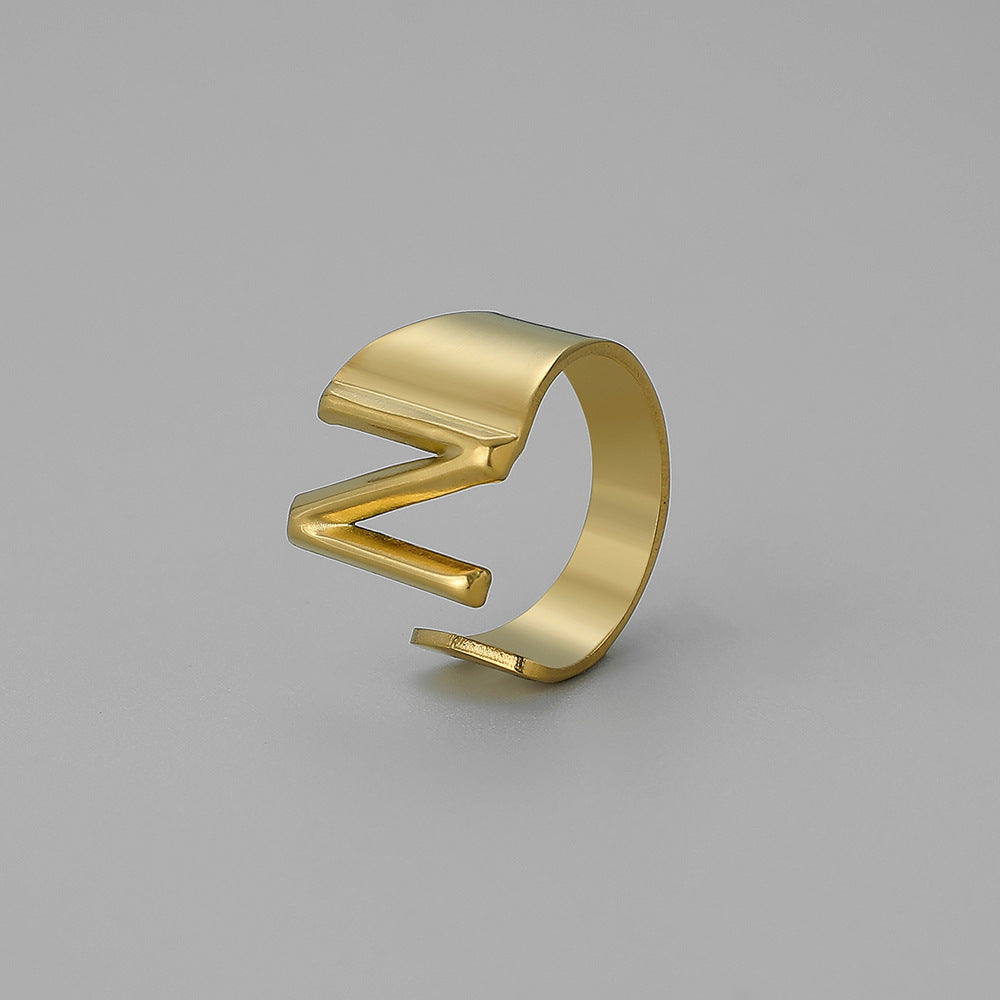 Fashion Alphabet Titanium Steel Gold Plated Open Ring