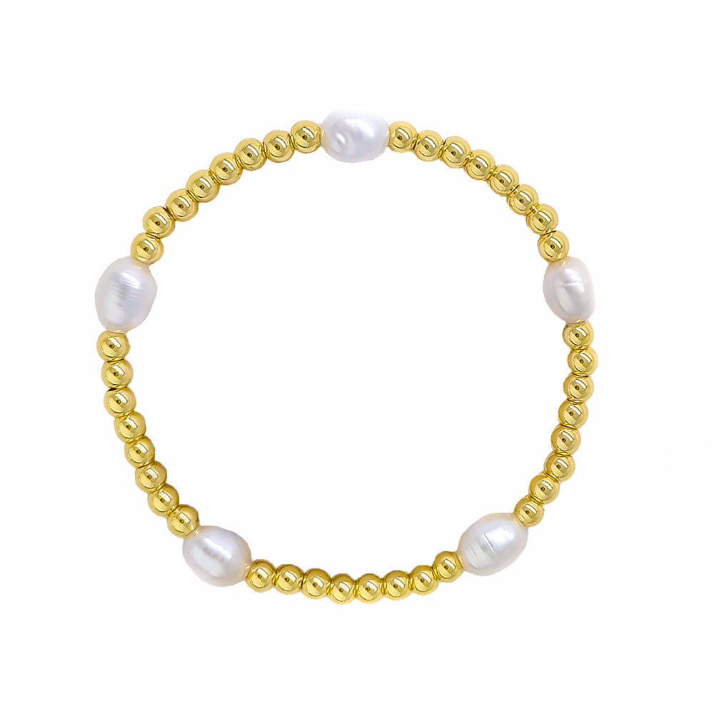 Classic Geometric Freshwater Pearl Bracelet - 18K Gold Plated Copper Jewelry