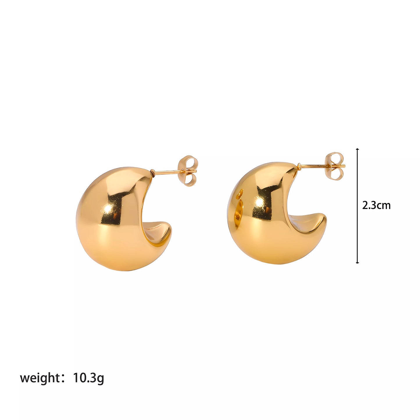 1 Pair Minimalist Crescent Hoop 18K Gold Plated Stainless Steel Earrings