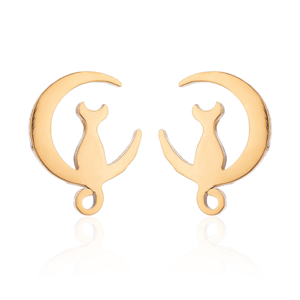 Fashion Cat Stainless Steel Plating Ear Studs 1 Pair