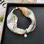 Women's Polka Dots Silk Scarf Necklace with Magnetic Clasp and Pearl Accent