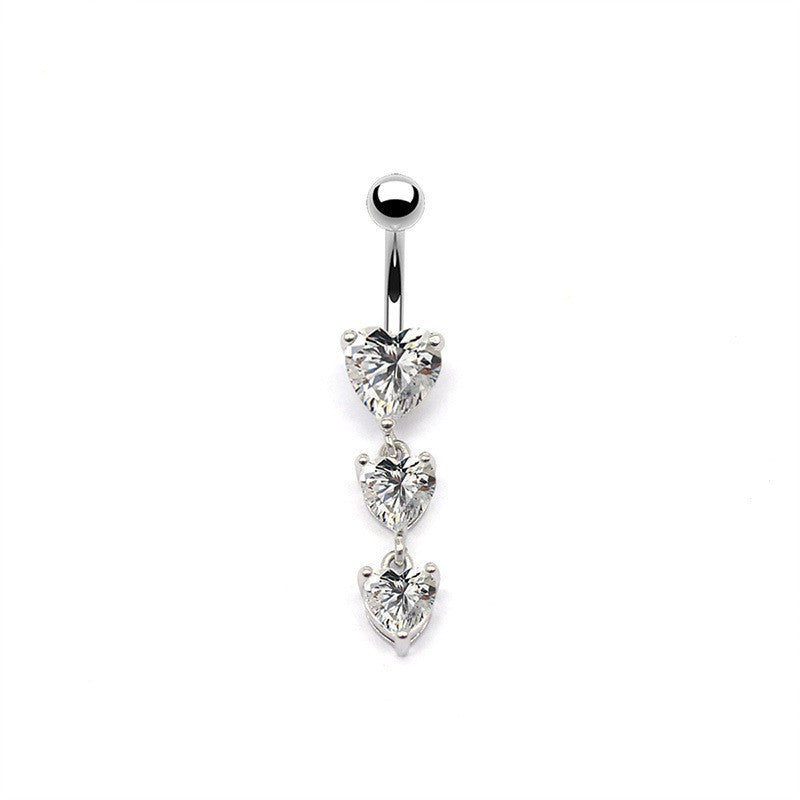 Simple Classic Heart Shape Floral Rhinestone Belly Ring in White Gold Plated Stainless Steel and Copper Alloy