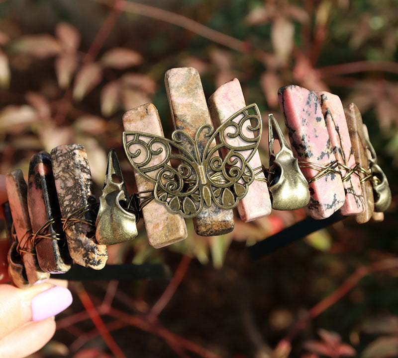 Retro Bronze Viking Raven Butterfly Crystal Hairband