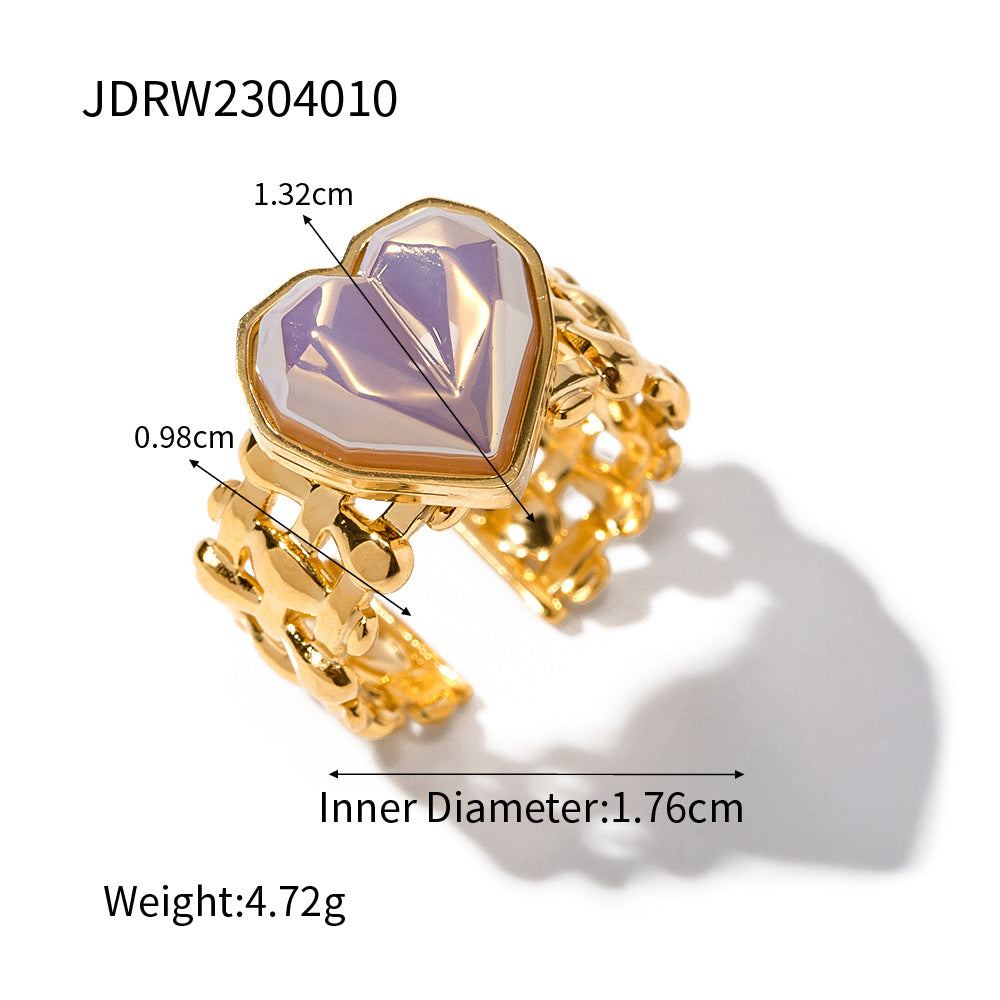 IG Style Heart Shape 18K Gold Plated Ring with Amethyst Crystal