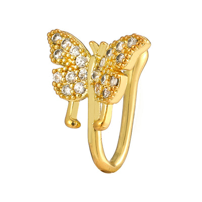 Elegant Butterfly Copper Plated Zirconia Nose Cuff & Stud Piercing Jewelry