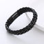 Geometric Stainless Steel Double Chain Braided Leather Men's Bracelet