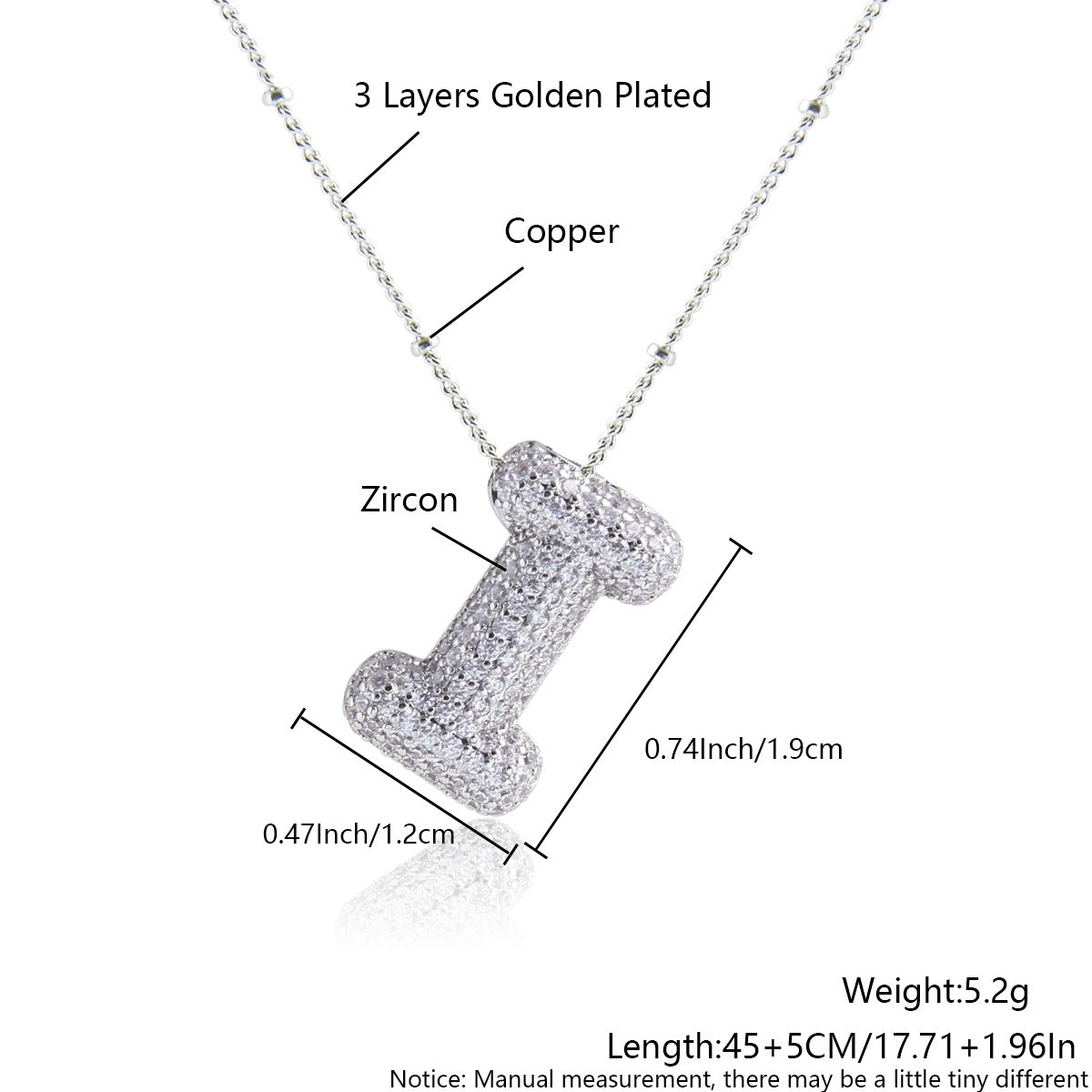 Elegant Zircon Letter Pendant Necklace - 304 Stainless Steel with Copper Plating