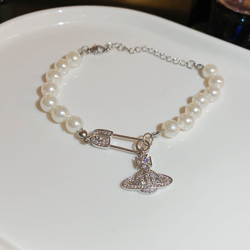 Fashion Heart Butterfly Pearl Bracelet with T-Shaped Buckle - Retro Love Design for Women