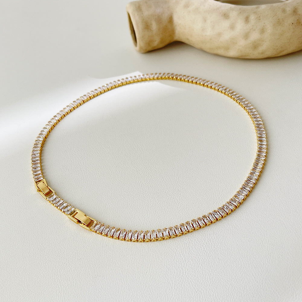 18K Gold Plated Zircon Tennis Chain Necklace and Bracelet Set