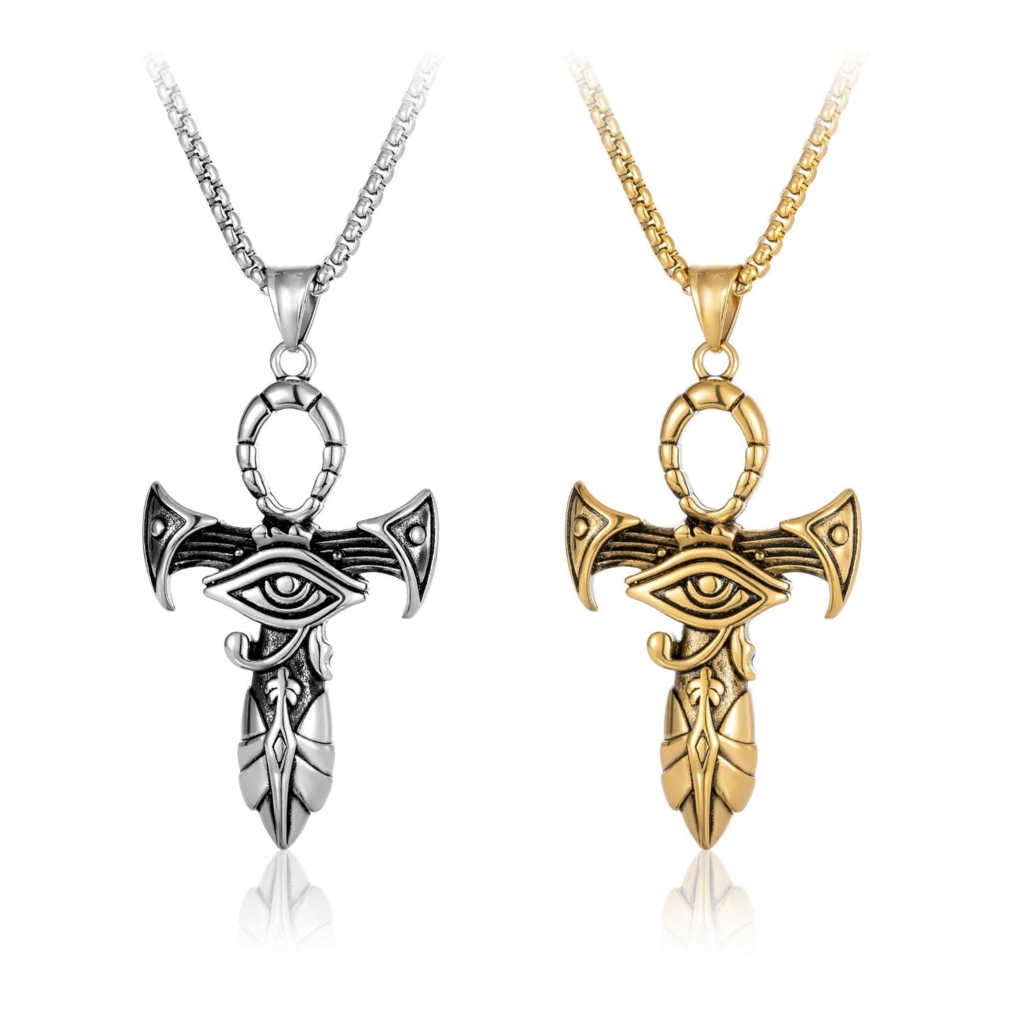 Hip-Hop Retro Horus Eye Ankh Cross Sword Pendant Necklace for Men