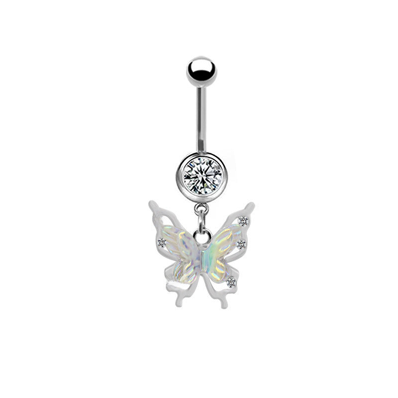 1 Piece Belly Rings Cute Pastoral Simple Style Star Heart Shape Wings Stainless Steel Alloy Plating Inlay Acrylic Rhinestones Glass White Gold Plated