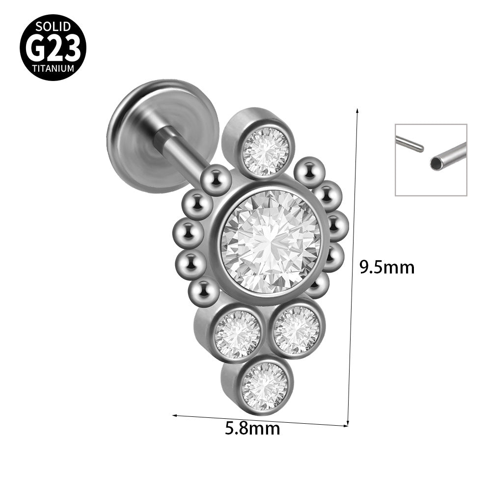 G23 Titanium Zirconia Geometric Ear Cartilage and Lip Rings with Dog Paw and Sun Design