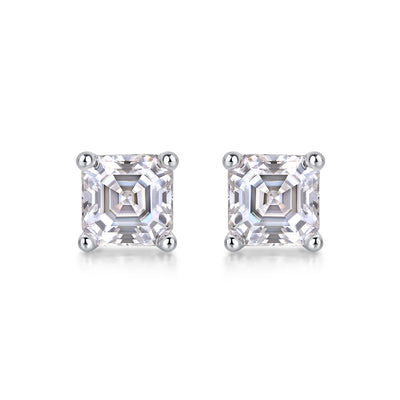 Simple Classic Sterling Silver Moissanite Stud Earrings with 18K Gold Plating