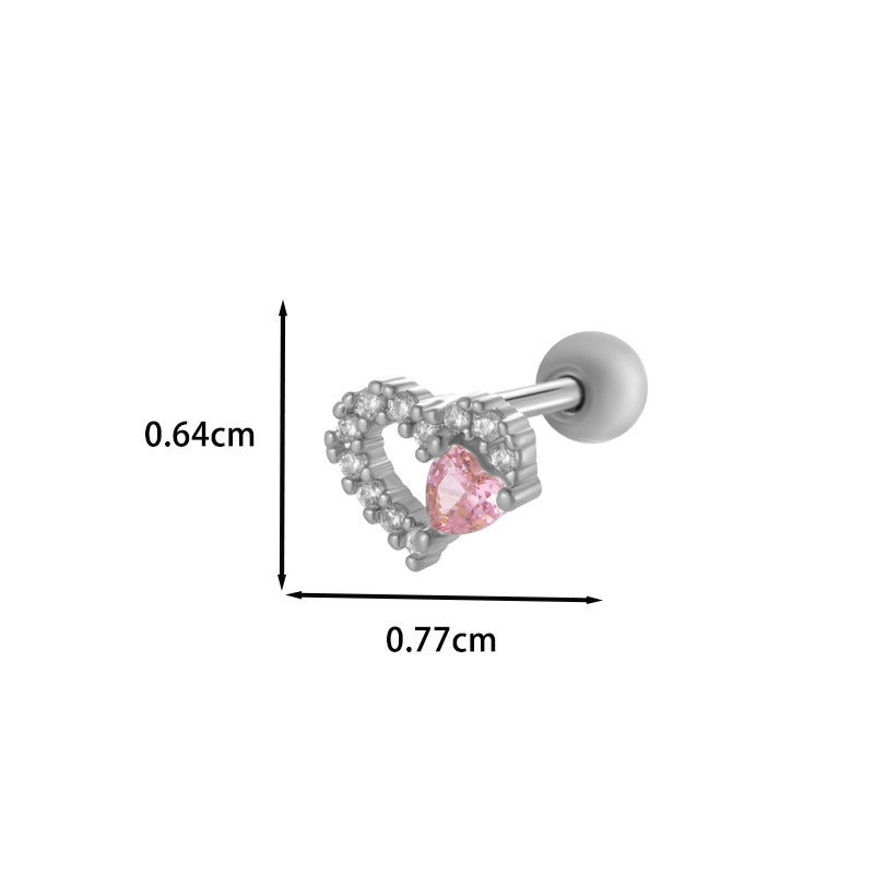 Butterfly Heart Zircon Stainless Steel Cartilage Earrings